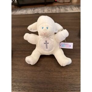 Mary Meyer Baby Rattle Lovey Security Plush Lamb Sheep Cross White Satin NWT